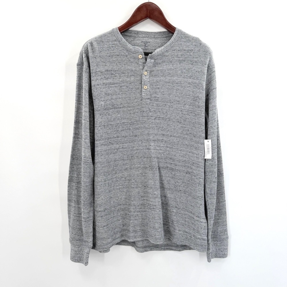Men's Waffle Henley Heather Gray Large NWT Basic Casual Amazon Essentials